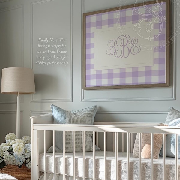 Over Crib Monogram Art Print for Baby Girl Nursery Lavender Purple Lilac Traditional Classic
