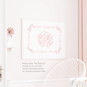 Girl Crest Wall Art Nursery Monogram Monogram Nursery, Watercolor Pink Bow Monogram, Girl Room Decor, Baby Girl Nursery, Grandmillenial