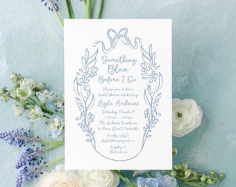 Something Blue Bridal Shower Invitations: Hand Drawn Coquette Bow Design