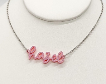 Acrylic Name Necklace Personalized Pink 