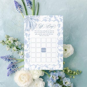 Bingospel babyshower - afdrukbaar spel - 5 x 7 inch - jongensbabyshower - babyjongen strooi INSTANT DOWNLOAD blauwe strik toile