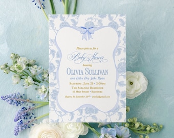 Faire-part baby shower bleu, chinoiseries (imprimables)