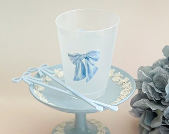 Blue Bow Party Cups for Baby Boy Shower Sprinkle, 1st Birthday Party, Fancy Tea Party, Bridesmaids Luncheon