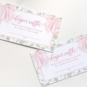 Tarjetas de inserción para rifa de pañales para baby shower de estilo chinoiserie en verde salvia - Baby Shower de niña - Imprimibles