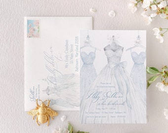 Blue Bridesmaids Luncheon Invitation: Watercolor Bridal Brunch