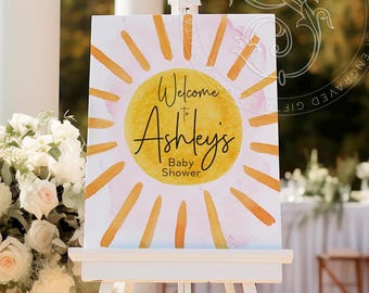 Sunshine Baby Shower Welcome Sign: Boho Pink Poster (18x24")