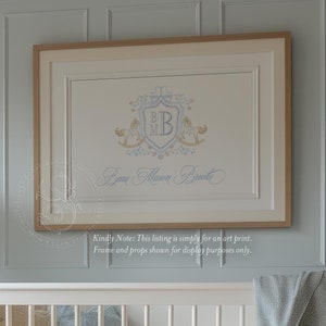 Rocking Horse Nursery Print | Grandmillennial Baby Boy Monogram image 5
