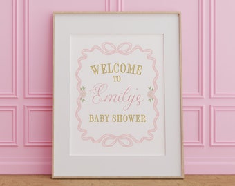 Girl Baby Shower Welcome Sign - Girl Baby Shower - Printable 18x24" sign - Bow Baby Sprinkle - Heirloom Bow - Traditional First Birthday