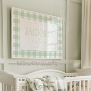 Personalized Boy Name Nursery Print: Sage Green Gingham