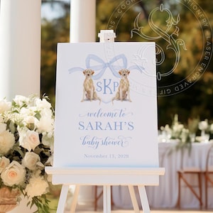 Printed Baby Boy Shower Welcome Sign - 18 x 24&quot; welcome poster - Labrador Retriever Monogram Crest - baby boy sprinkle