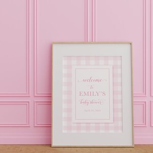 Rosa kariertes Babyparty Willkommensschild Printable 18x24 &quot;Poster - Baby Girl Sprinkle