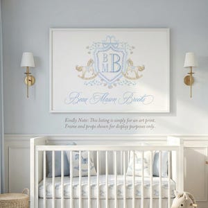 Rocking Horse Nursery Print | Grandmillennial Baby Boy Monogram image 1