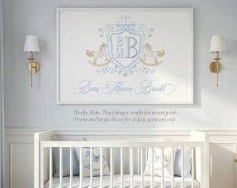 Rocking Horse Nursery Print | Grandmillennial Baby Boy Monogram