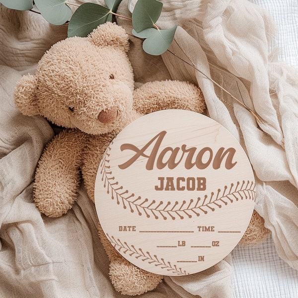 Baseball Name Sign, Newborn Name Announcement, Wooden Name Reveal, Boy Birth Announcement Baby Stats