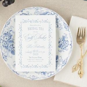 Classic Bridal Tea Invitation, Baby Girl Shower, Baby Sprinkle Invites, Traditional Bridesmaids Luncheon, Classic Baby Tea, Blue and White