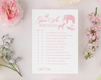 Pink Safari Baby Shower Game: Guess Mom or Dad (Digital Download)
