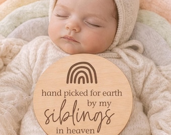 Rainbow Baby Announcement Sign, Pregnancy Announcement, Hand picked for earth by my siblings in heaven, wooden baby sign
