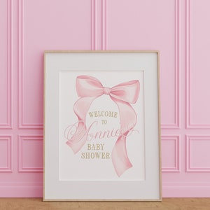 Pink Bow Baby Shower Welcome Poster - Preppy Pink Bow - Baby Shower Signage - Printed 18x24" Sign - Welcome Sign