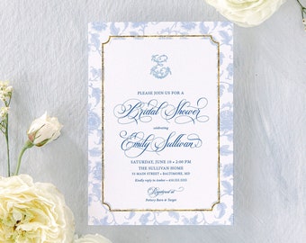 Chinoiserie Monogram Bridal Shower Invitations - Monogram Invite - Bridal Brunch - Bridesmaids Luncheon - Bridal Tea Invites - Bridal Lunch