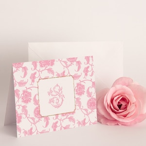 Pink Chinoiserie Thank You Notes - Pink Toile Notes - Printed Note Cards - Baby Shower Thank You - Initial Monogram - Bridal Shower Classic