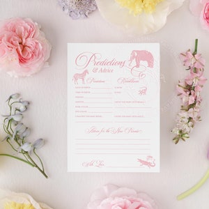 TÉLÉCHARGEMENT IMMÉDIAT - Jeu de prédictions et de conseils pour baby shower - Toile Safari ROSE - Baby Shower pour filles - Impression à saupoudrer pour bébé