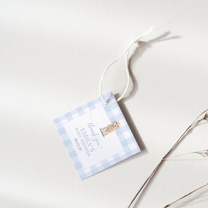Blue Golden Doodle Gingham Baby Shower Favor Tags