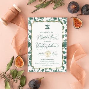 Emerald Green Bridesmaids Luncheon Invitations - Chinoiserie Bridal Brunch Invitation - Classic Bridal Lunch Invitations - Winter Bridal Tea