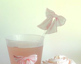 Set of Pink Bow Drink Stirrers for Baby Girl Shower Sprinkle, 1st Birthday Party, Fancy Tea Party, Bridesmaids Luncheon, Set of 5 Stirrers