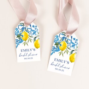 Lemon Bridal Shower Favor Tags, Gift Tags for Champagne, Limoncello Favor, Thank you tag, Gift Tag, Shower Gift Tags