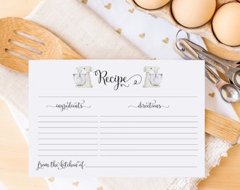 Printed Recipe Cards: Bridal Shower Kitchen Gift, White Mixer Design