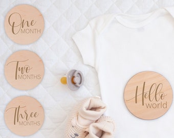 Wooden Monthly Baby Milestone Cards for Photos - Monthly Baby Photo Prop - Baby Shower Gift - Milestone Circles - Wood Milestone Card