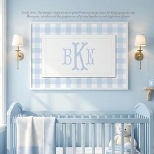 Blue Gingham Monogram Wall Art: Boy Nursery Decor