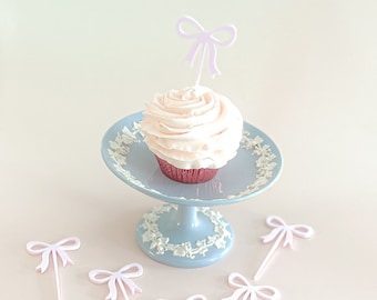 Pink Bow Acrylic Cupcake Toppers: Baby Shower, Birthday Party