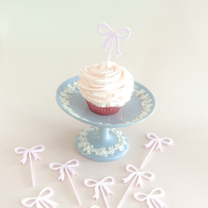 Pink Bow Cupcake Toppers for girl baby shower - Girl birthday party - acrylic cake topper - french bow - Fancy Garden Tea Party Decoration