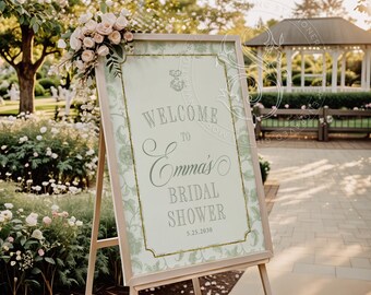 Sage Green Chinoiserie Bridal Shower Welcome Sign - 18 x 24" Poster