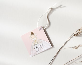 Brunette Bride in a Gown Bridal Shower Favor Tags