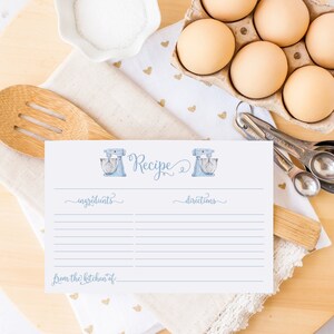 Printed Recipe Cards Recipe Card Recipe for Bride to Be Bridal Shower Recipe Card Stock the Kitchen Shower Blue Mixer Recipe Cards image 1