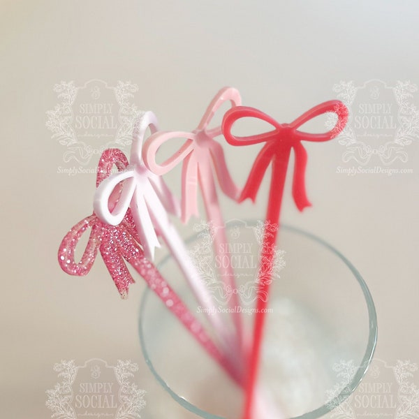 Fancy Pink bow drink stirrers girl baby shower cocktail stirrers acrylic stir sticks Shes tying the knot, coquette aesthetic bows and babes