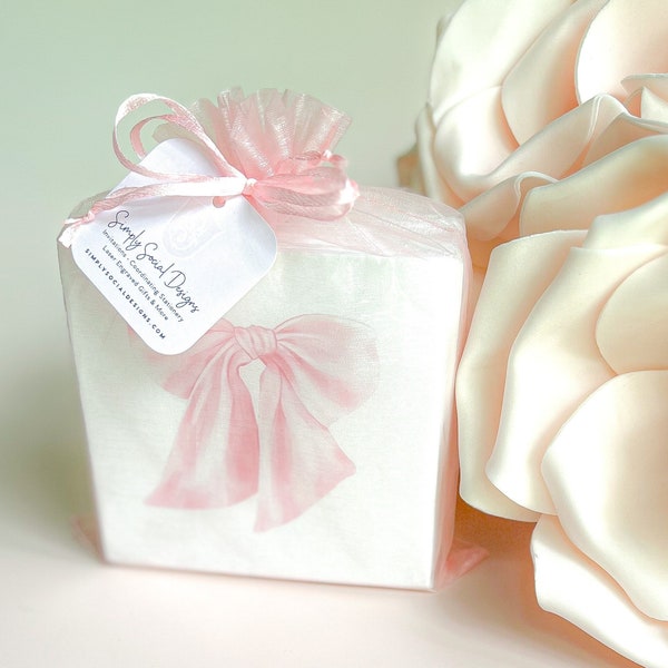 Pink Bow Cocktail Napkins for Baby Girl Shower, Bridesmaids Luncheon, Fancy Tea Party Decor, Pack of 50 napkins