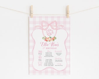 Peach First Birthday Milestone Sign 16x20" Printable - Preppy Monogram Birthday Sign - Sweet as a Peach