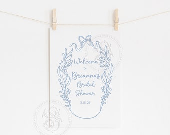 Blue Bow Bridal Shower Welcome Sign Printable (18x24" PDF or JPG)