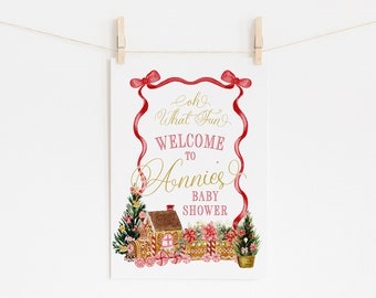 Christmas Baby Shower Welcome Sign, Winter Baby Sprinkle - Gingerbread Sip and See - Baby Girl - 18x24 Printable - Gender Neutral