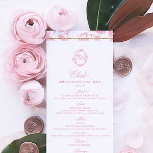 Druckbare Menükarten für Pink Chinoiserie Brautparty, Brauttee-Menükarte, Brautjungfern-Menü, Gedrucktes Menü, Babyparty-Menükarten
