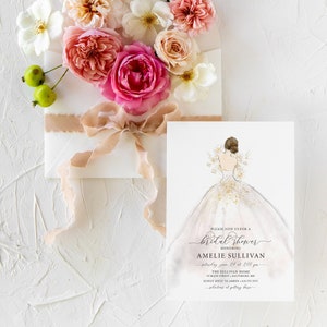 Wedding Dress Bridal Shower Invitation, bridesmaid luncheon invitations, bridal brunch invite, wedding shower, dress shopping, bridal tea