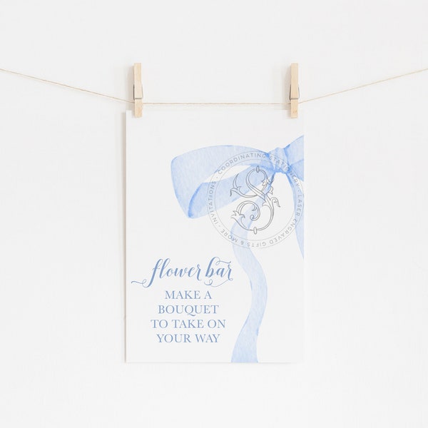 Flower Bar Sign for Blue Bow Boy Baby Shower - Printable 18x24" INSTANT DOWNLOAD - Make a Bouquet