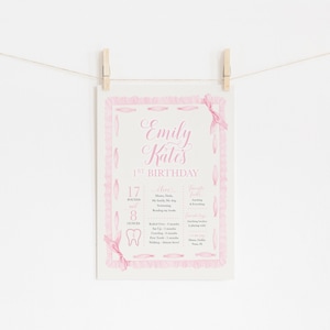 Girl 1st Birthday Milestone Poster - Watercolor First Birthday Milestone Sign - Pink Bow Sign - 1st Birthday - PRINTABLE