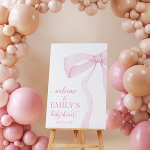 Pink Bow Baby Shower Welcome Sign - Girl Baby Shower - Heirloom Bow - Baby Sign