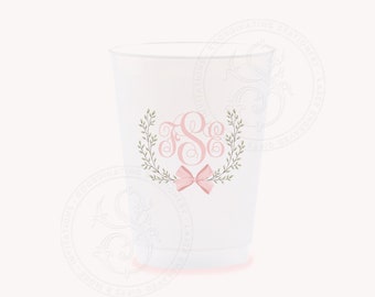 Party Cups with Bow Monogram Crest Baby Girl Shower Sprinkle Cups, 1st Birthday Party, Fancy Tea Party, Girl Birthday