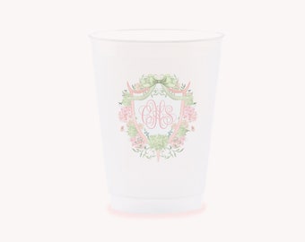 Party Cups with Monogram Crest Baby Girl Shower Sprinkle Cups, 1st Birthday Party, Fancy Tea Party, Girl Birthday