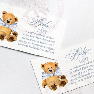 Carte d'insertion de demande de livre pour baby shower ours en peluche - Shower de bébé garçon - imprimables assortis - pot de gingembre - apporter un livre